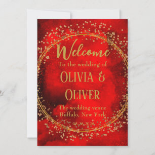 Red Black Gold Geometric Glitter Wedding Shower Invitation
