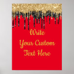 Red Black Gold Glitter Birthday Party Anniversary Poster<br><div class="desc">Personalized Red Black and Gold Glitter Birthday Party Poster, Gold Sparkle Poster, Custom Baptism, Anniversary Party Poster, Baby shower, engagement party ceremony reception drip, black wedding welcome hollywood regency, anniversary party unique custom poster, girly decorations shimmery wedding sign, pretty elegant glamourous glitz glam, gold sparkle wedding decor signs, sparkly glitter...</div>