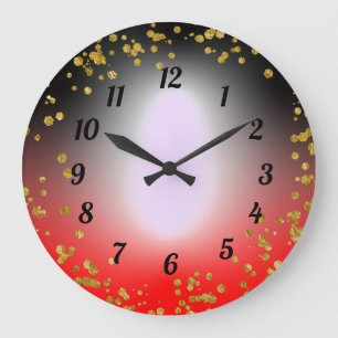 Red Black Gold Glitter Party Time Gift Idea Large Clock
