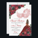 Red Black Gold Glitter Sweet 16 Masquerade Invitation<br><div class="desc">Red Black & Gold Floral Masquerade Sweet Sixteen Birthday Invitation</div>