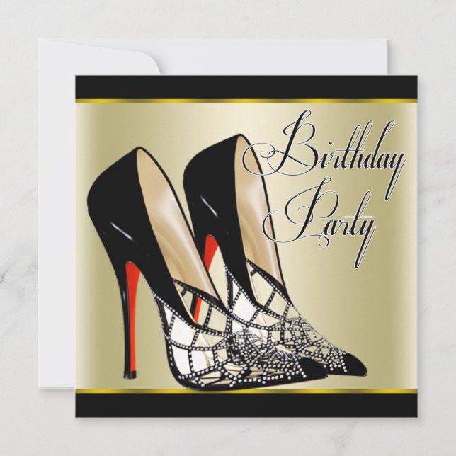 Red Black Gold High Heels Birthday Party Invitation (Front)