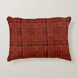 Red Black Gold Plaid Accent Pillow