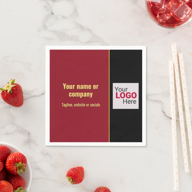 Red, Black & Gold smart stripe - add own logo Napkin (Insitu)