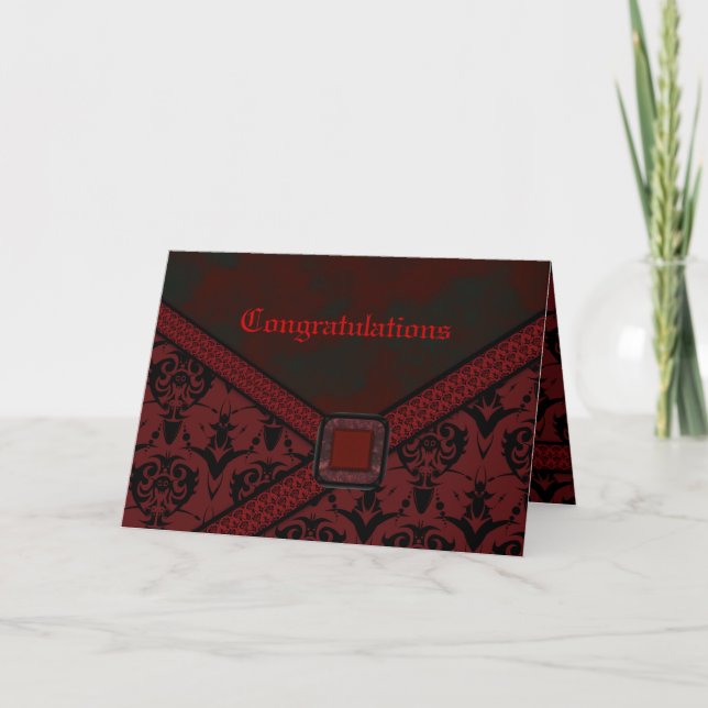 Red & Black Goth Lace Wedding Card (Front)