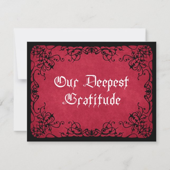 Red Black Gothic Wedding Thank You Card (Front)