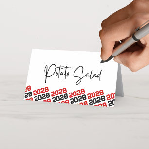 Red Black Grad Class Year Folding Food or Place Card