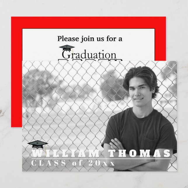 Red & Black Grad Invitation, Matte 5" x 7" Card (Front/Back)
