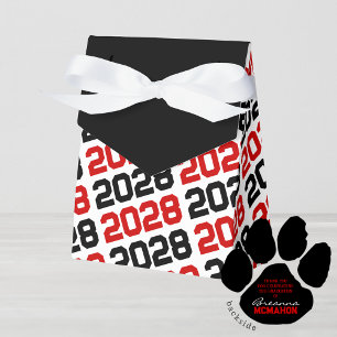 Red & Black Grad Thank You Pawprint Back Gift Favor Box