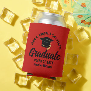 Red Black Graduate Personalized Graduation Party Can Cooler