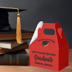 Red Black Graduate Personalized Graduation Party Favor Box