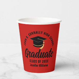 Red Black Graduate Personalized Graduation Party Paper Cups
