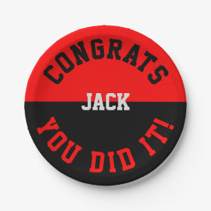 Red & Black Graduation Congrats - You Did It Paper Plate