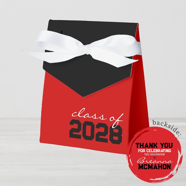 Red & Black Graduation Favour Boxes (Red & Black Graduation Favor Boxes. With Personalization on Back)