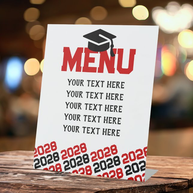 Red & Black Graduation Menu Party Pedestal Sign (Red & Black Graduation Menu)