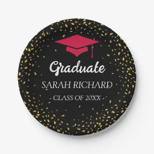 Red & Black Graduation Photo Class Of 2025 Paper Plate
