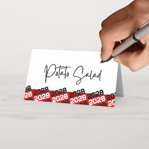 Red Black Graduation Year Folding Food or Place Card