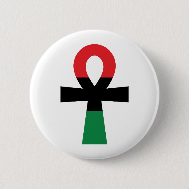 Red, Black & Green Ankh 2 Inch Round Button (Front)