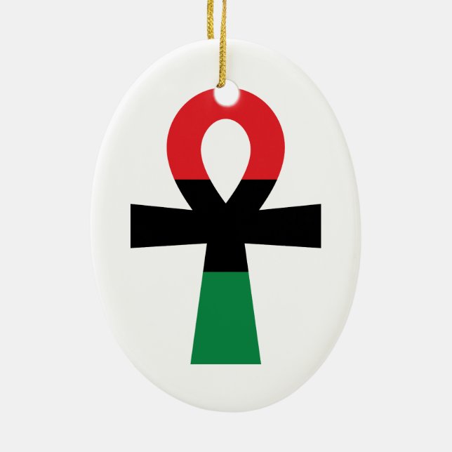 Red, Black & Green Ankh Ceramic Ornament (Back)