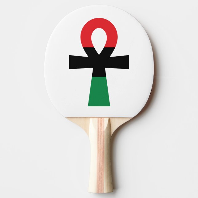 Red, Black & Green Ankh Ping Pong Paddle (Front)