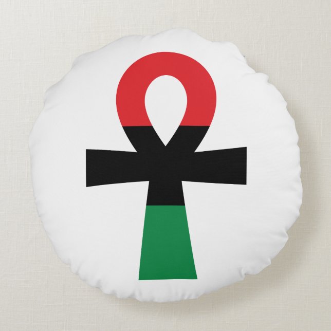 Red, Black & Green Ankh Round Pillow (Back)