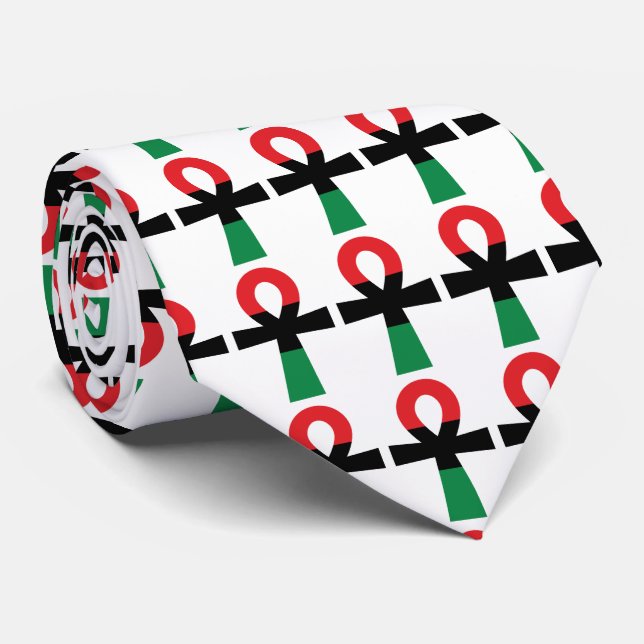 Red, Black & Green Ankh Tie (Rolled)