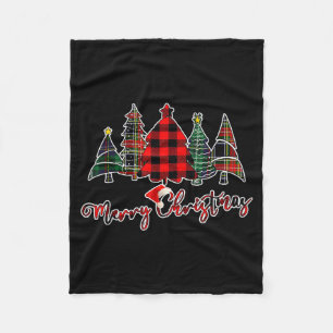 Red Black Green Buffalo Plaid Merry Christmas Tree Fleece Blanket