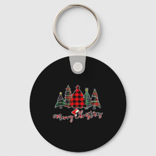 Red Black Green Buffalo Plaid Merry Christmas Tree Keychain