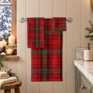 Red Black Green Cozy Plaids Bath Towel Set