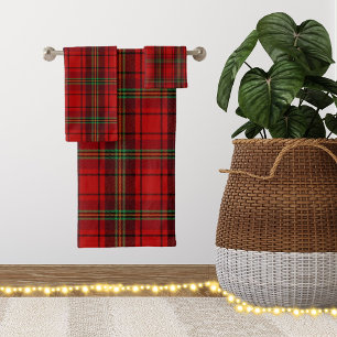 Red Black Green Cozy Plaids  Bath Towel Set