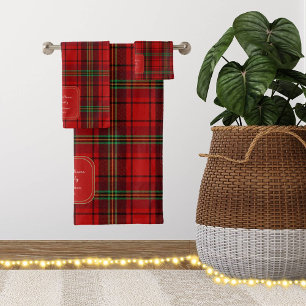 Red Black Green Cozy Plaids Bath Towel Set