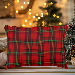Red Black Green Cozy Plaids Lumbar Pillow