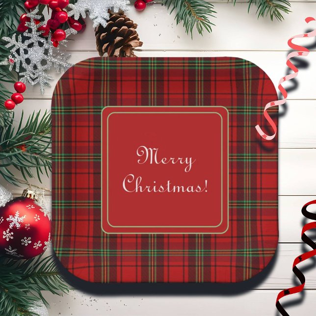 Red Black Green - Cozy Plaids Merry Christmas Paper Plate (Creator Uploaded)