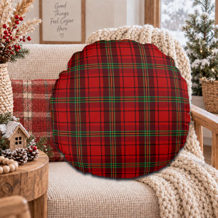 Red Black Green Cozy Plaids Round Pillow