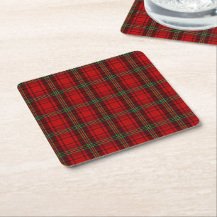 Red Black Green Cozy Plaids Square Paper Coaster