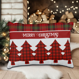 Red Black Green Cozy Tartan Accent Pillow