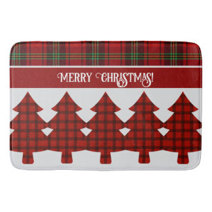Red Black Green Cozy Tartan Bath Mat