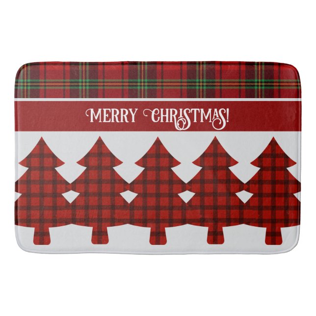 Red Black Green Cozy Tartan Bath Mat (Front)