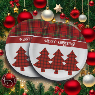 Red Black Green Cozy Tartan Paper Plate