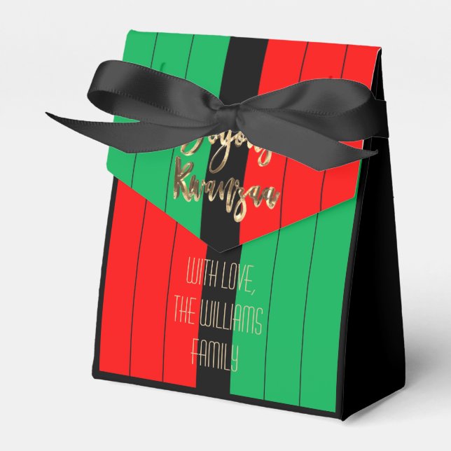 Red Black Green Elegant Script Joyous Kwanzaa Favor Box (Front Side)