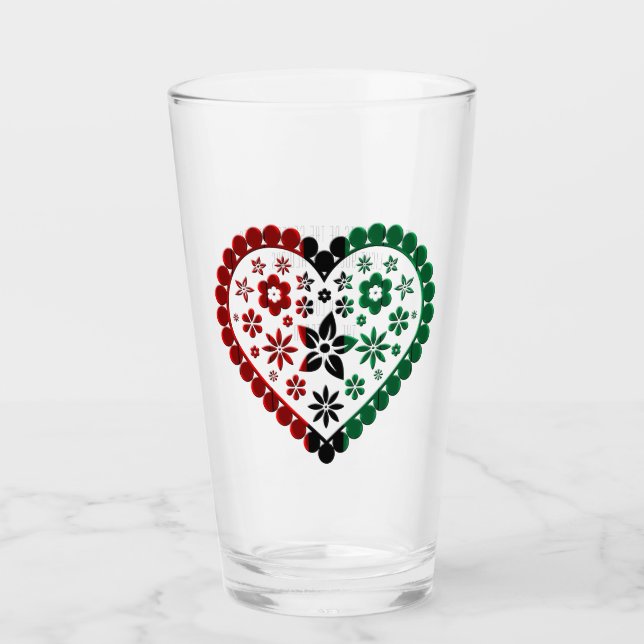 Red Black Green Floral Heart Happy Kwanzaa Glass (Front)