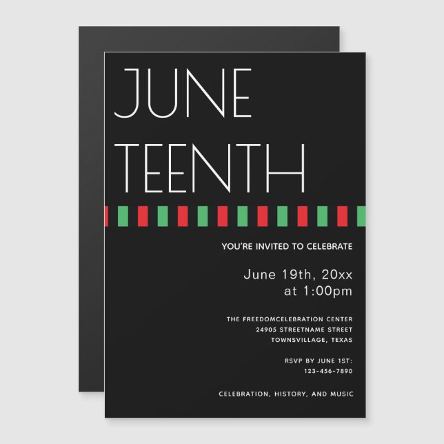 Red Black Green Holiday Juneteenth Magnetic Invitation (Front/Back)
