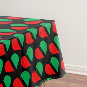 Red Black Green Kinara Striped Hearts Kwanzaa Tablecloth