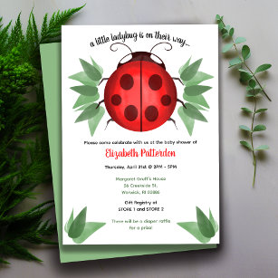 Red Black Green Ladybug Watercolor Baby Shower Invitation