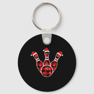 Red Black Green Plaid Christmas Sports Bowling Xma Keychain