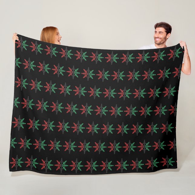 Red Black Green Snowflakes Pattern Kwanzaa Fleece Blanket (In Situ)