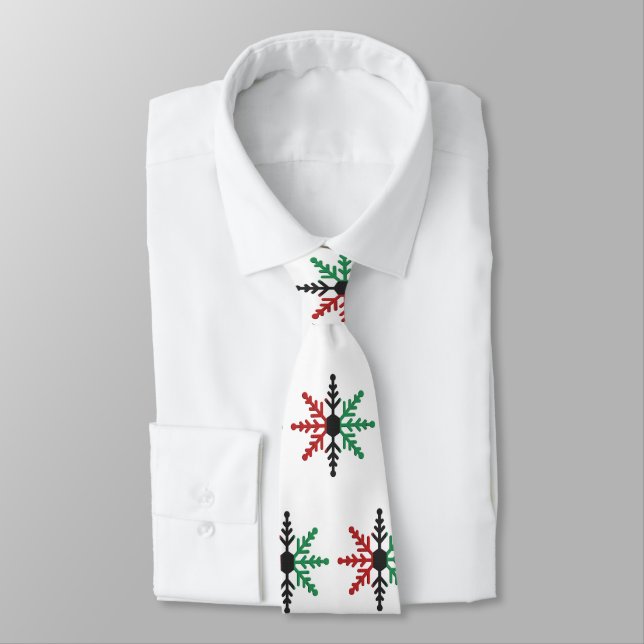 Red Black Green Snowflakes Pattern Kwanzaa Neck Ti Tie (Tied)