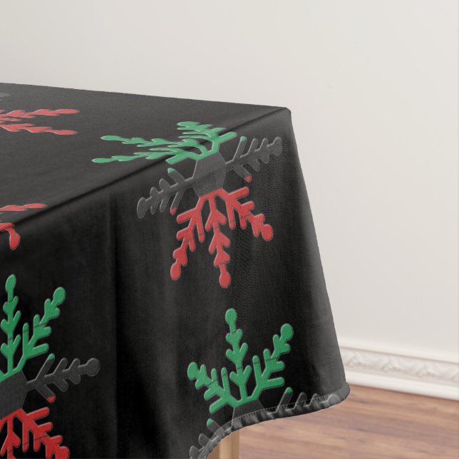 Red Black Green Snowflakes Pattern Kwanzaa Tablecloth (In Situ)
