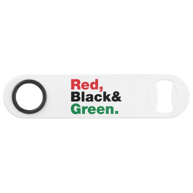 Red, Black & Green. Speed Bottle Opener (Back Horizontal)