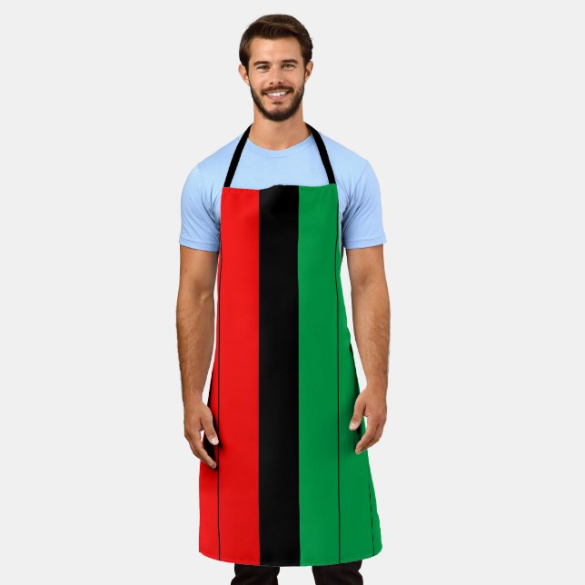 Red Black Green Striped Pattern Kwanzaa Apron (Worn)