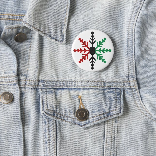 Red Black Green Striped Snowflake Kwanzaa 2 Inch Round Button (In Situ)